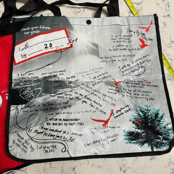 Lot of 3 Lululemon Athletica Reusable Shopping Bags Small White, VTG 2009, Red - Picture 5 of 14